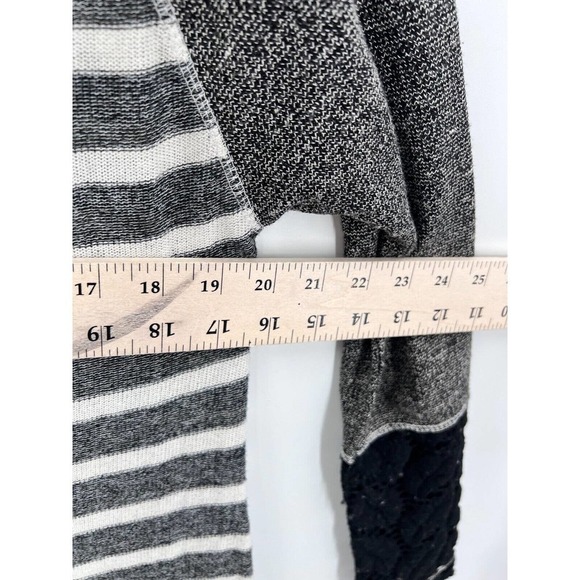 Mystree Terry Knit Top Gray Stripe Long Sleeve Lace Cuff Zip Hem Womens Small - Picture 4 of 8